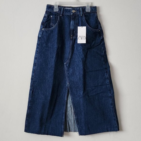 NWT ZARA Dark Blue Denim Midi Skirt - Picture 4 of 9